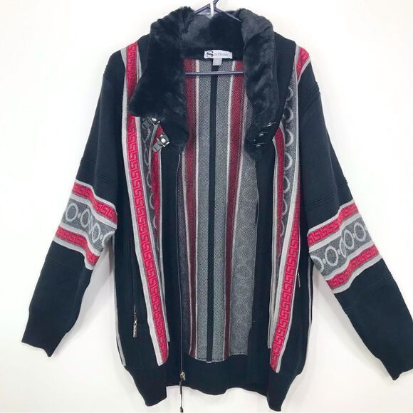 Silversilk Italian Connection Black Geometric Buckle Fur Knit Pullover  NEW - Picture 9 of 16